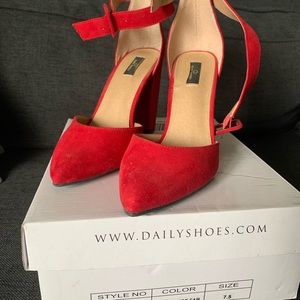 Vibrant Red Stiletto Heels with Ankle Strap